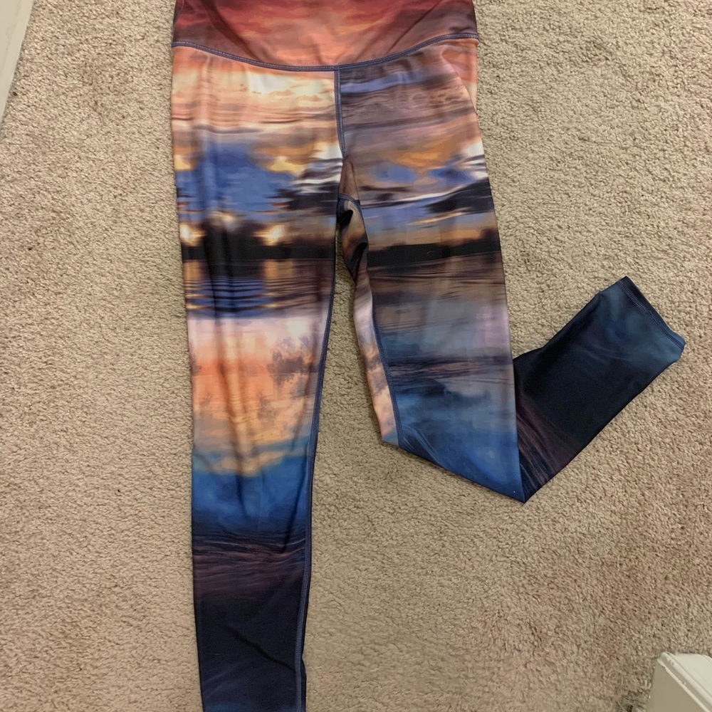 Sunset on lake high waist gym pants